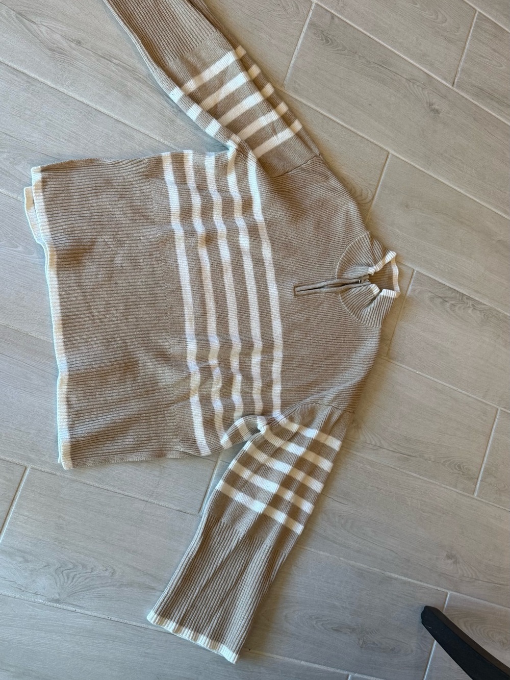 Rails Beige Ribbed Half-Zip Sweater